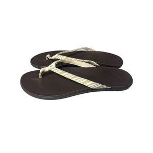 Olukai Womens Ohana Sandals Size 10 Brown‎ & Cream Striped Comfort Flip Flops